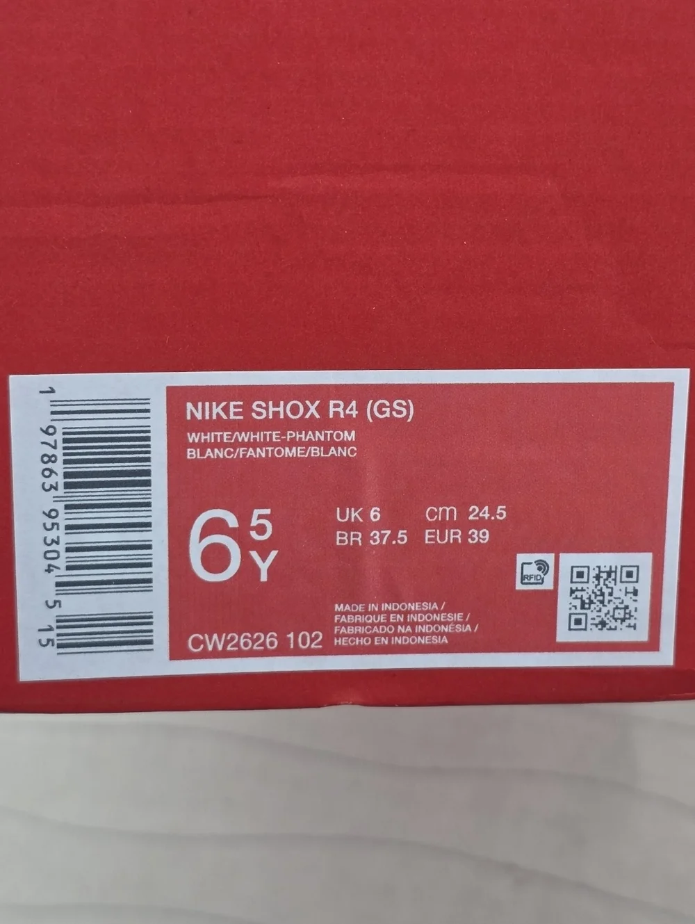Nike Youth Shox R4 GS White Phantom Red Running Shoes CW2626-102 Size 6.5Y NEW